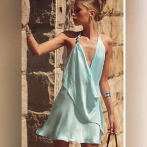 Stylish Light Blue Halter Dress